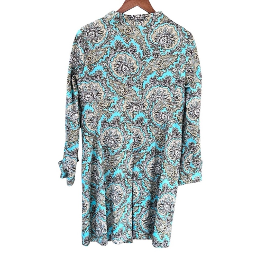 Etcetera Long Jacket Women’s Sz 8 Turquoise Brown Front Button EUC - Picture 2 of 10
